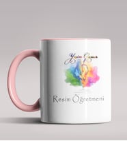 Kişiye Özel Resim Öğretmeni Tasarımlı Siyah Renk Kupa Bardak 4 (Pembe)