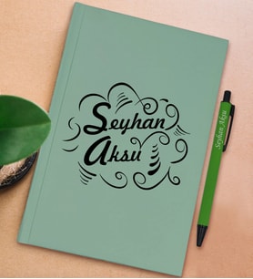 BK Gift Kişiye Özel İsimli Su Yeşili Sert Kapaklı Defter ve Tükenmez Kalem Seti, Arkadaşa Hediye, Yeni İş Hediyesi, Doğum Günü Hediyesi (Model 17)