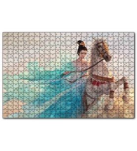 Cakapuzzle Beyaz Atlı Japon Prensesi  Puzzle Yapboz MDF (Ahşap) (500 Parça)