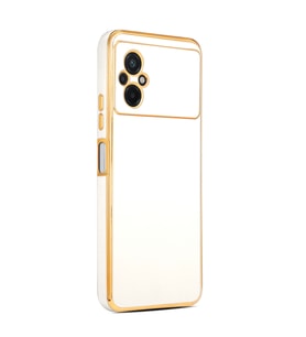 Xiaomi Poco M5 Kılıf Kenarları Gold Kamera Korumalı Renkli Pastel Silikon Siyah BARK (Beyaz)