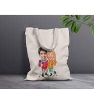 BK Gift Kişiye Özel Sevgililer Karikatürlü Kanvas Bez Çanta, Baskılı Omuz Çantası, Alışveriş Çantası, Plaj Çantası, Sevgiliye Hediye-1 (Model 12)