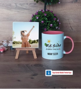 Resim Öğretmeni Fotoğraflı Dekoratif Taş, Kupa Bardak Beyaz Hediye (Model 6)
