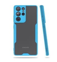 Galaxy S21 Ultra Kılıf Arkası Şeffaf Ultra İnce Tasarım Kılıf (Mavi)
