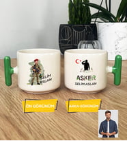 Kişiye Özel Karikatürlü Asker T Kupa Bardak Askere Hediye Asker Sevgiliye Hediye (Yeşil)