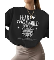 unisex erkek kalın 3 iplik şardonlu Bej Dünya korkusu Baskılı kadın bisiklet yaka Sweatshirt (Siyah)