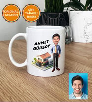 Kişiye Özel Karikatürlü Emlakçı Hediye Kupa Bardak Emlakçı Hediyeleri (Beyaz)
