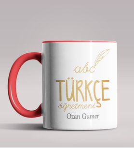 Kişiye Özel Türkçe Öğretmeni Tasarımlı Siyah Renk Kupa Bardak 3 (Kırmızı)