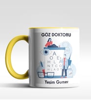 Kişiye Özel Göz Doktoru Tasarımlı Siyah Kupa (Beyaz-Sarı)