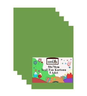 Fon Kartonu 50x70 cm 120 gr 5 Adet 50*70 cm Renkli Fon Kartonu Kağıdı 120 Gr Okul Sınıf Etkinlik Kreş Okul Öncesi (Yeşil)