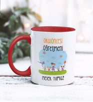 Kişiye Özel Okul Öncesi Öğretmeni Tasarımlı Kupa Bardak (Kırmızı)