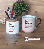 Kız Kardeş Kalemlik, Kupa Bardak T Kişiye Özel Hediye (Model 2)
