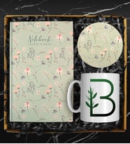 Tasarım Defter & Kişiye Özel Harf Kupa & Tasarım Bardak Altlığı Hediye Seti (Füme)