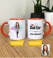 Kişiye Özel Karikatürlü Doktor Hediye Kupa Bardak Kadın Doktora Hediye Tıp Bayramı Hediyesi (Turuncu)