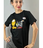 SARMAN KEDİ BASKILI TİŞÖRT T-SHİRT UNİSEX (Siyah)