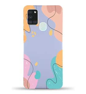 PrintiFy Samsung Galaxy A21s Uyumlu Lansman Kılıf Karışık Renkler Tasarımlı İçi Kadife Kapak (Lila)