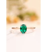 Oval Dişli Model Zirkon Taşlı 14 K Rose Altın Kaplama Yüzük (Yeşil)