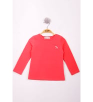 Toontoy Kız Çocuk Göğsü Nakışlı T-Shirt (Nar Çiçeği)