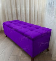 Lüks Çizgi Kapitoneli Sandıklı Puf Bench 120 cm CevizAyak (Lila)