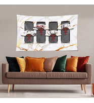 Yelpaze Desen Leke Tutmaz Kadife Dokulu Kumaş Duvar Örtüsü Duvar Halısı Tapestry (Gri-Beyaz)