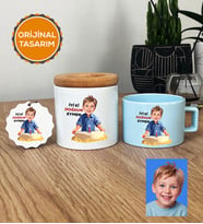 Kişiye Özel Karikatürlü Erkek Çocuğa Hediye Hediye Seti Pastel Fincan, Kalemlik, Anahtarlık Erkek Çocuk Hediyeleri (Mavi)