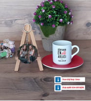 Ablaya Hediye Türk Kahvesi Fincanı Ahşap Altlıklı ve Fotoğraflı Ahşap Anahtarlık Hediye (Model 3)
