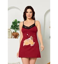 Beyaz Renkli ve Baskılı Pamuk SNWG-1001 Askılı Yaka Kadın Tunik (Bordo)
