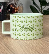 Kişiye Özel İsim Yazılı Hediye Pastel Fincan Çiçek Desenli -7- (Yeşil)