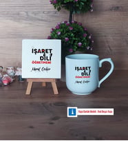İşaret Dili Öğretmeni Dekoratif Taş, Kupa Bardak Kırmızı Hediye (Model 4)