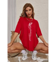 Unisex Butterfly Song Baskılı T-shirt (Kırmızı)