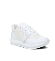 Modalendo Günlük Sneaker Yürüyüş Ayakkabısı Cilt Simli Kadın Ayakkabı (Beyaz)