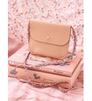 Kız Çocukları için kişiselleştirilebilir Hediye, Hakiki Deri Mini Çanta, Liberty London Kumaş Askı (Ten)