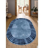 Dijital Baskılı Kaymaz Taban Yıkanabilir Oval Salon Halısı Mutfak Halısı Yolluk NDO-HT-487 (Mavi)
