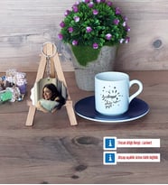 Doğum Günü Hediyesi Türk Kahvesi Fincanı Ahşap Altlıklı ve Fotoğraflı Ahşap Anahtarlık Hediye (Model 4)