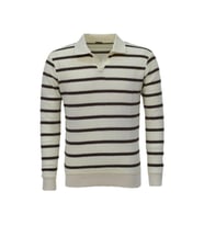 Erkek Spor Çizgili Mevsimlik Triko Polo Yaka Kazak BGL-ST03931 (Vizon)