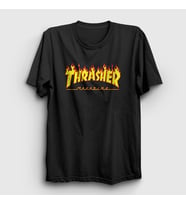 Presmono Unisex Beyaz Logo Thrasher T-Shirt 277580tt (Siyah)