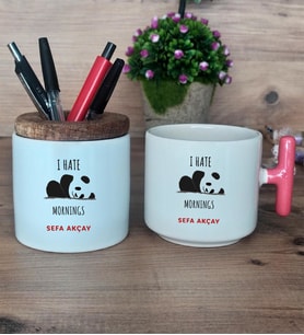 Sevimli Panda Hediye Sepeti Kupa Bardak T Kulplu, Kalemlik Hediyeleri Arkadaşa Hediye (Model 4)