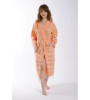 Kapüşonlu Kadın / Erkek Peştemal Bornoz Soft %100 Pamuklu Natural (Somon)