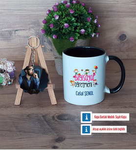 Bilgisayar Öğretmeni Kupa Bardak Beyaz ve Fotoğraflı Ahşap Anahtarlık Hediye (Model 11)