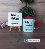 Aile Hekimi Dekoratif Taş, Kupa Bardak Kırmızı Hediye (Model 1)