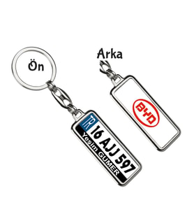 Kişiye Özel BYD Kırmızı Logo Tema Plaka Anahtarlık (Gümüş)