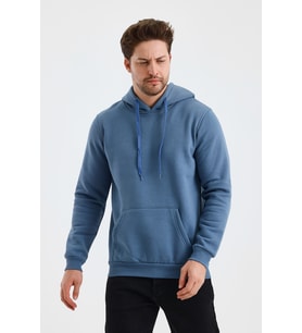 Monox Erkek Kapşonlu 3 İplik Sweatshirt (İndigo)