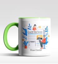 Kişiye Özel Gazateci Tasarımlı Siyah Kupa (Yeşil-Beyaz)