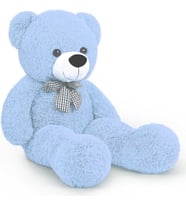 90 cm Rengarenk Papyonlu Peluş Ayıcık - % 100 YERLİ (Açık Mavi)