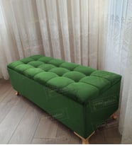 Lüks Çizgi Kapitoneli Sandıklı Puf Bench 120 cm Gold Ayak (Yeşil)