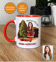 Kişiye Özel Karikatürlü Yılbaşı Hediyesi Hediye Kupa Bardak Noel Anneye Hediye (Turuncu)