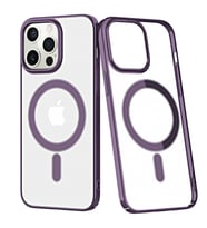 Uyumlu Model Apple iPhone 13 Pro Kılıf Magsafe Sararmaz Şeffaf Mika Kapak (Mor)