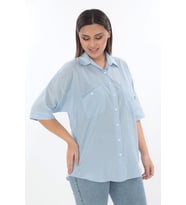 %100 Cotton Büyük Beden Gömlek (Mavi)
