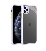 Uyumlu Model Apple iPhone 11 Pro Max Kılıf Kenar Renkli Sararmaz Şeffaf Kapak (Mor)