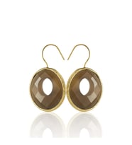 Kadir Jewellery 22 Ayar Altın Kaplama Kadın Taşlı Küpe -El İşçiliği Ve Hipoalerjenik Küpe (Kahverengi)