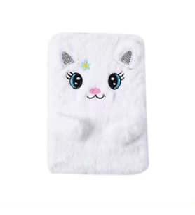 Peluş Çizgili Kedi Tasarımlı Defter (Beyaz)